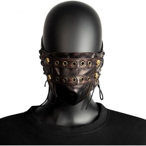 SzBlaZe Medieval Steampunk Skull Mask Face Masks PU Leather Masquerade Party Halloween Anime Costume Cosplay