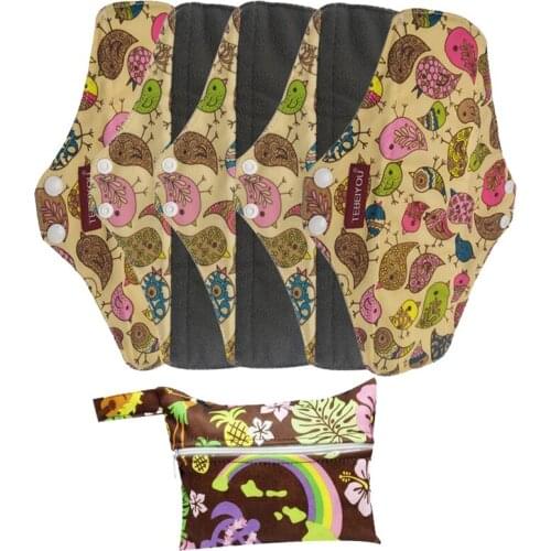 S/M Size Double Snap Bamboo Charcoal Cloth Pads Wet Bag Sanitary Napkin Menstrual Reusable Eco-Friendly Absorbent Towel