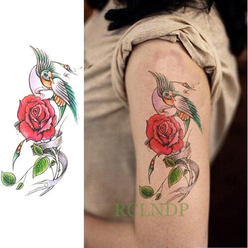 Waterproof Temporary Tattoo Rose Bird tatto flash tatoo fake tattoos back leg arm chest large size body art for girl women lady