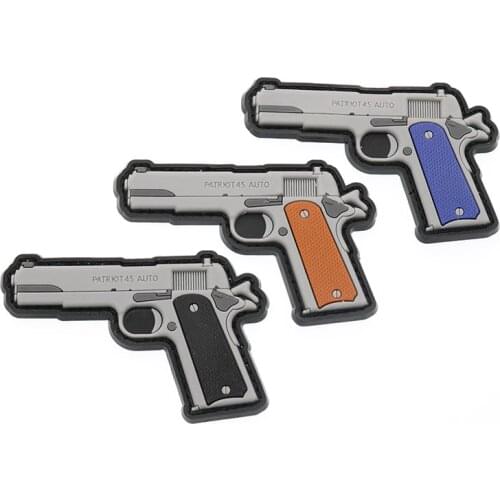 WWII 1911 Pistol Military Tactical Patch Gun Rubber Biker Hook Back Patches For Clothing Backpack Caps