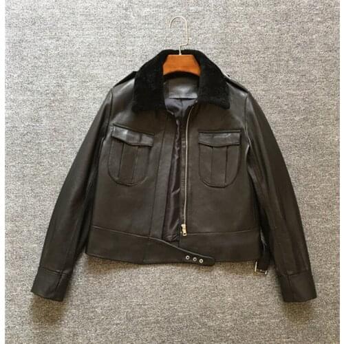 Chic women leather motorcycle biker jackets 2018 Spring autumn sheepskin leather short coat jackets women D661