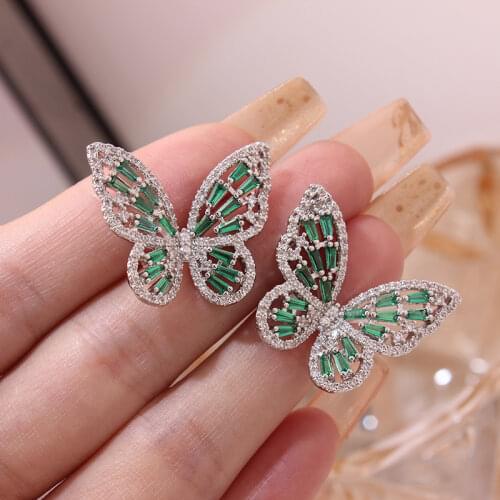 Shiny Side New Accessories Zirconia Butterfly Stud Earrings for Women Gift Elegant Insect Earrings