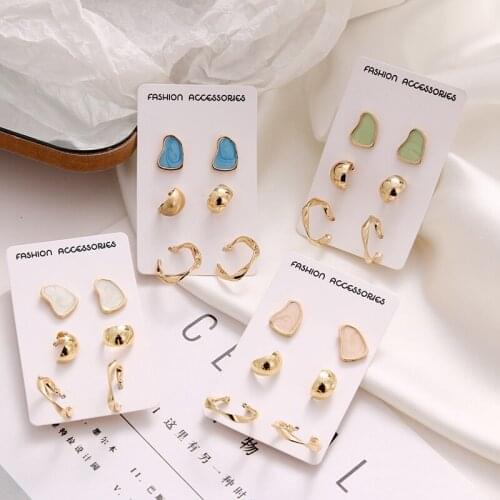 ZOVOLI Korean Cute Candy Color C Type Oil Drop 3-piece Earrings Set Fashion Jewelry Metal Earrings For Women Gift 2021 Trend