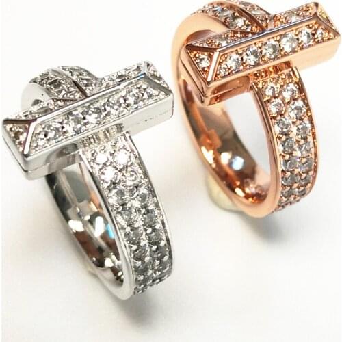 New ladies S925 sterling silver rose gold letters inlaid zircon silver ring jewelry couple holiday anniversary gift