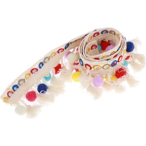 1 Yard x 2cm Ethnic Style Colorful Pom Pom Ball Tassel Ribbon Fringe Trim