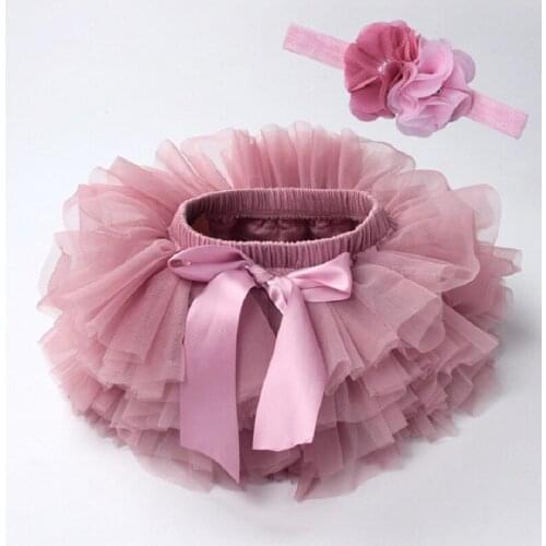 2021 Fashion Baby Girl Bloomers Newborn Tulle TuTu Diapers Cover Skirt and Headband Set 2PCS