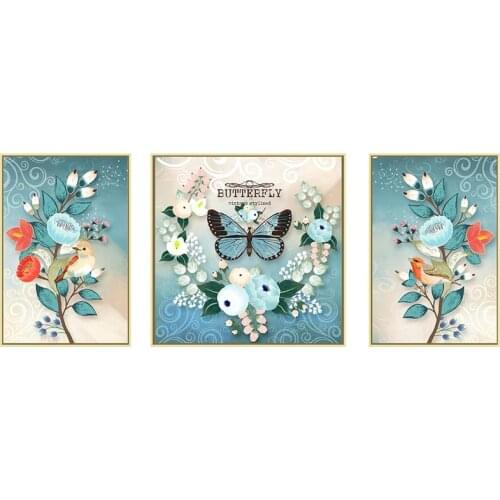 3pcs/set DIY Diamond Painting Butterfly And Flower 5D Full Round Rhinestone Diamond Embroidery Mosaic Cross Stitch Home Decor