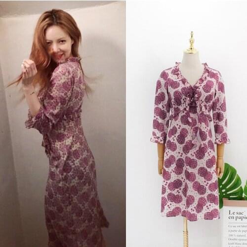 Kpop 4Minute Kim Hyun A Summer Wild Slim Deep V-neck Floral Chiffon Dress Women Korea Party Sexy High Waist Package Hip Dresses