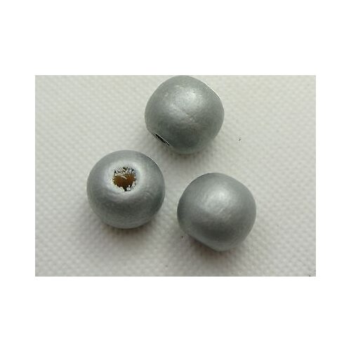 50 pcs Silver Colour Grey Round Wood Beads 16mm~Large Wooden Beads