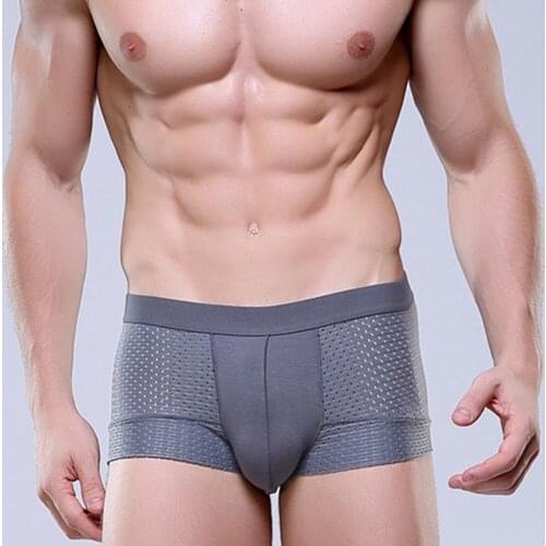 Fashion Sexy Men Ice Silk Hollow Breathable Mesh Flat Angle Underwear Pure Color High Quality Boxer Men 5pcs/lot