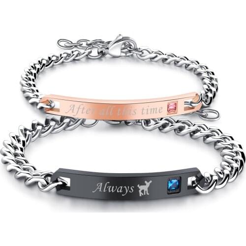 BONISKISS Couple Bracelets Charm Jewelry For Valentines Day Elegant Engrave Stainless Steel Bangles Lovers' Bijoux Bangles