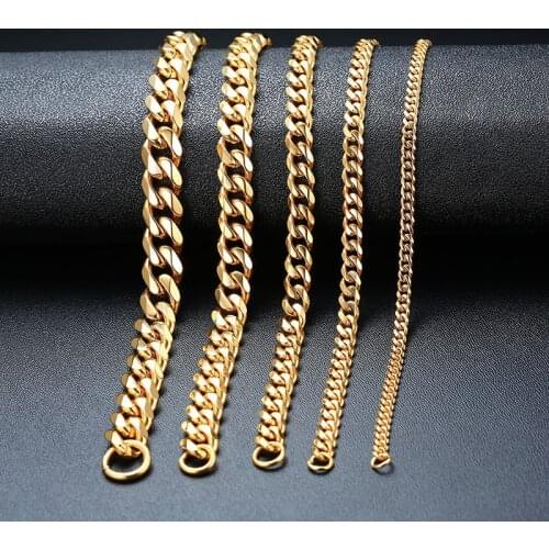 Modyle Basic 3/5/7/9/11mm Wide Curb Cuban Link Chain Bracelets for Men Women Jewelry Anti Allergy Stainless Steel Wristband Gift