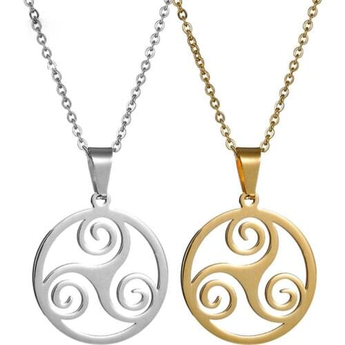 Gold Silver Color Triskelion Symbol Pendant Necklace for Men Boy 20Inch Chains Link Necklaces Fashion Triskele Male Jewelry Gift