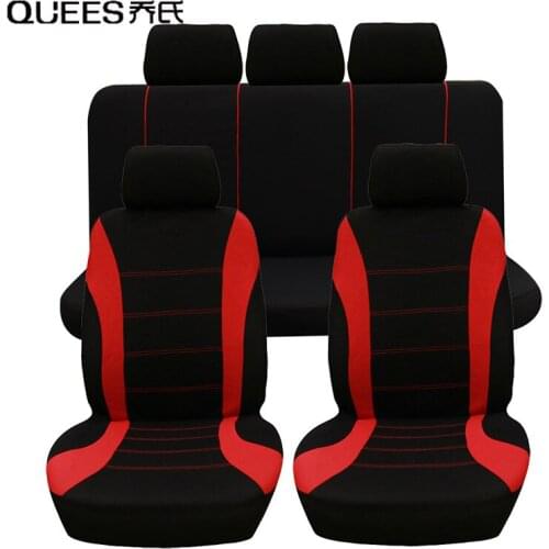 QUEES 4/9pcs Car Seat Cover Durable Fabric All Seasons General Auto Seat Cover Stripe Auto Interior Modeling Car Accessories