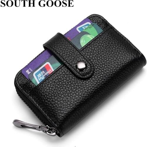 SOUTH GOOSE Genuine Leather RFID Blocking Card Holder Mens Business Card Wallet Large Capacity Women Card Organizer Coin Purses