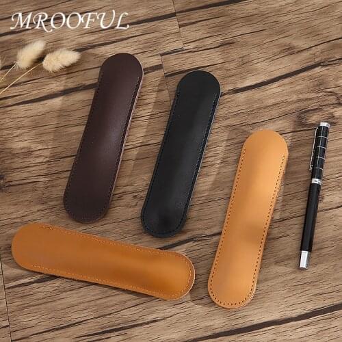 1PC Genuine Leather Pen Holder Retro Handmade Cowhide Pen Case Portable Vintage Pen Bag Pen Protector Office School Stationery