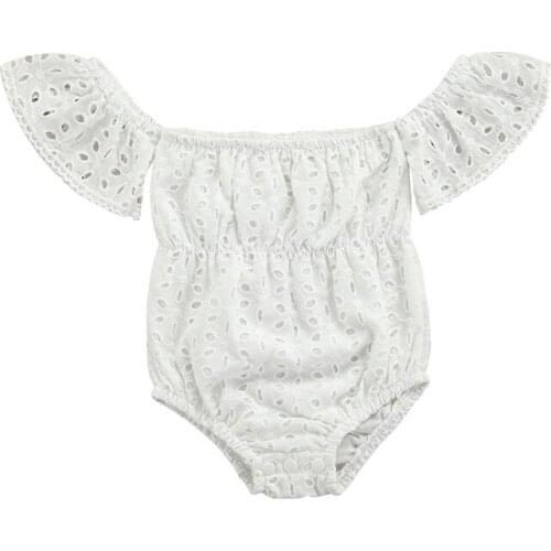 0-24M Cute Baby Girls Casual Off Shoulder Short Sleeve Rompers Newborn Princess Girls Hollow Triangle Jumpsuits Outfits