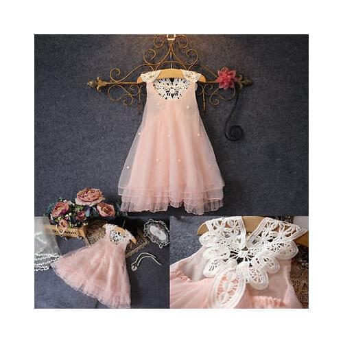 Pudcoco Princess Kids Baby Girls Pearl Chiffon Dress Solid Lace Flower Party Dress Sundress Clothing
