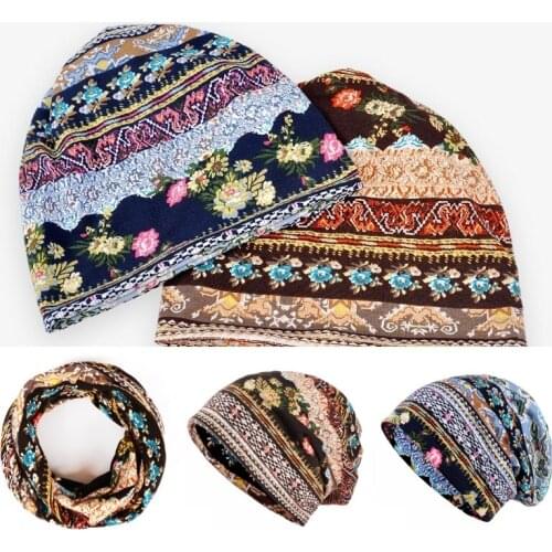 Womens Turban Chemotherapy Hat Floral Print Inner Hijabs Headwear Caps Soft Sleepcaps Idyllic Headgear Beanie Ladies Scarf