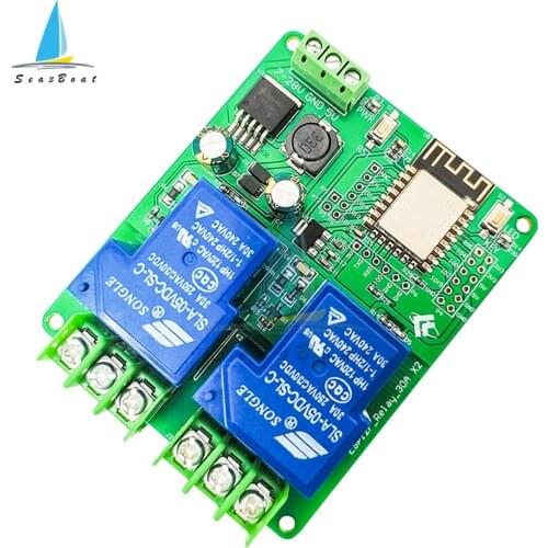 ESP8266 WIFI Dual Channel Relay Module DC 7-28V 5V 30A ESP-12F Development Board For Arduino Smart Home Wireless Control