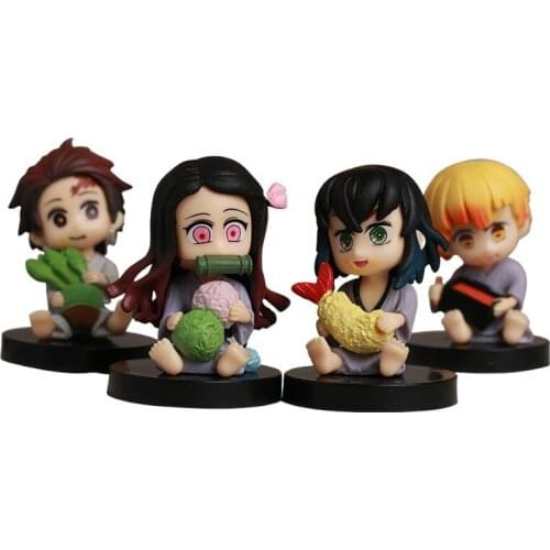 4pcs/set Demon Slayer Kamado Tanjirou Kamado Nezuko Agatsuma Zenitsu Action Figure Anime PVC Collection Model Dolls Toy for Gift