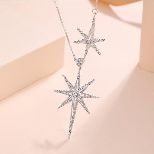 Exquisite Cute Stars Pendant Necklaces 925 Silver Bling Six Pointed star Necklace Woman Link Chain Necklace Fashion Jewelry 2020