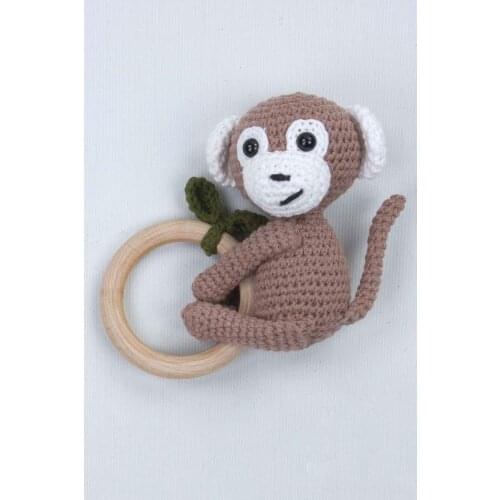 Brown Organic Handmade Amigurumi Monkey Rattle Toy