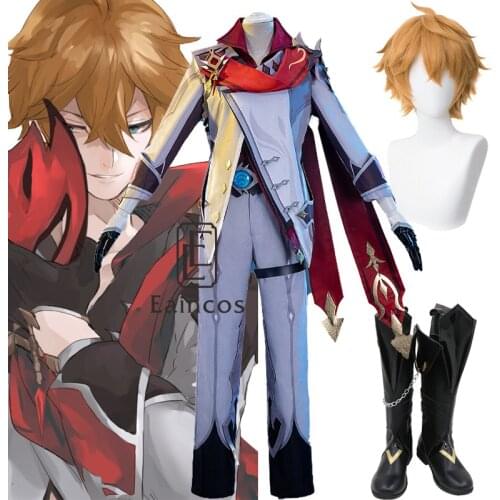 Game Genshin Impact Tartaglia Cosplay Costume Shoes Wigs Top Pants Gloves Set Halloween Party Anime Outfit Men Uniform