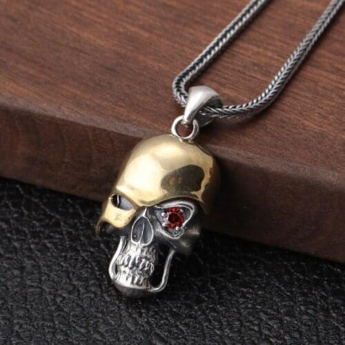 Pure 925 Sterling Silver color One-eyed Skull Mask Pendant Thai Silver Skeleton Pendant Fit Original Necklace DIY Jewelry Gift