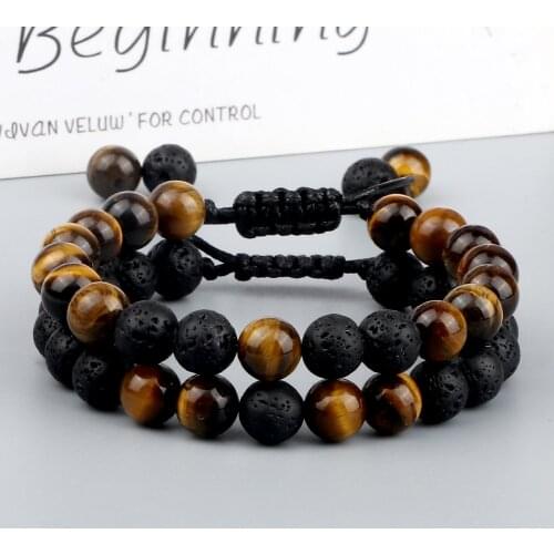 Multicolor Tiger Eye Stone Beads Bracelet Natural Lava Adjustable Braided Men Women Adjustable Yoga Jewery Handmade Friend Gift