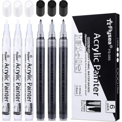 White Black Acrylic Markers Set Painting Pen Permanent Marker Complexion Glass Stone Drawing Comics Fabric Wood DIY Crafts Mark