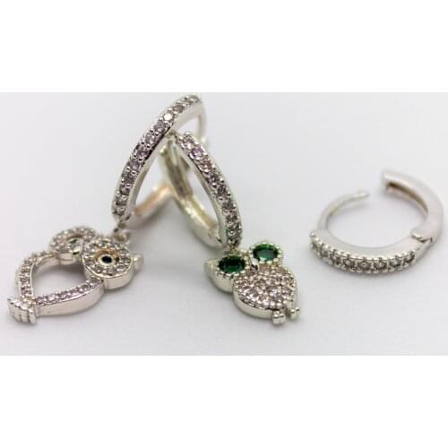 Silver Plated Owl Prong Zircon Ring earrings Set