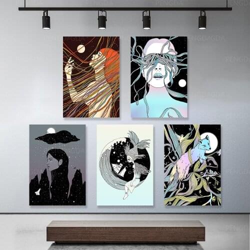 Wall Art Home Decor Woman Hair star point Picture Canvas Painting For Living Room Frame Modular modern HD Print abstract Poster