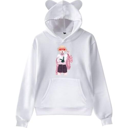 New Printed Anime My Hero Academia Cat Ear Hoodies Cute Casual Hip Hop Boys Girls Harajuku Streetwear White Autumn Pullovers