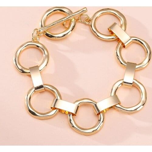 ORNAPEADIA New Alloy Fashion Chain Gold-plated Bracelet for Women Exaggerated Simple Circle Thick Chain Bracelet Wholesale