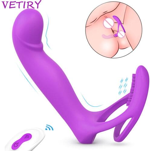 Couples Long Lasting Erection Penis Vibrator With Double Ring Prostate Massager Vagina Clitoris Stimulator Orgasm Adult Sex Toys