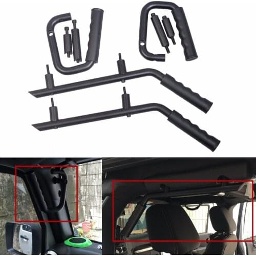 Front & Rear Grab Bar Hard Mount Solid Steel Wild Boar Grab Handle For Jeep Wrangler Rubicon JK 2007-2017 2 & 4 Door Black Red