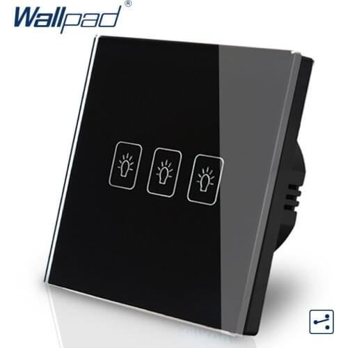 3 Gang 2 Way 3 Way Eu European Standard Switch 110V-240V Wallpad Black Crystal Glass LED Touch Wall Switch EU Free Shipping