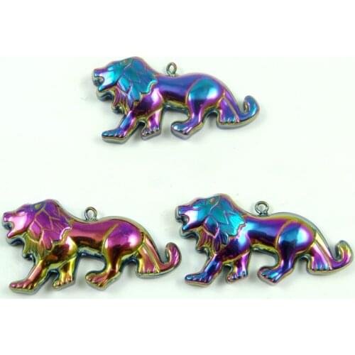 Natural Quartz crystal Titanium Hematite hand-Carved lion Gem pendant for diy jewelry making necklace Accessories3pcs