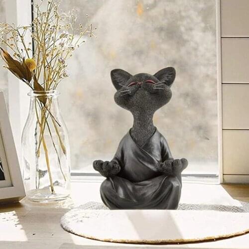 Meditating Cat Statue Whimsical Buddha Cat Figurine Meditation Collectible Gold Buddha Cat Meditation Yoga Figurine