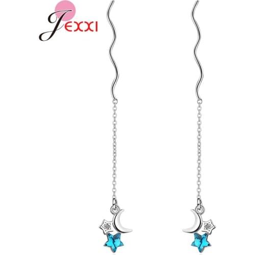 Zirconia Star Moon Crystal Earrings 925 Sterling Silver Long Tassel Earrings For Woman Luxury Rhinestone Earring Jewelry