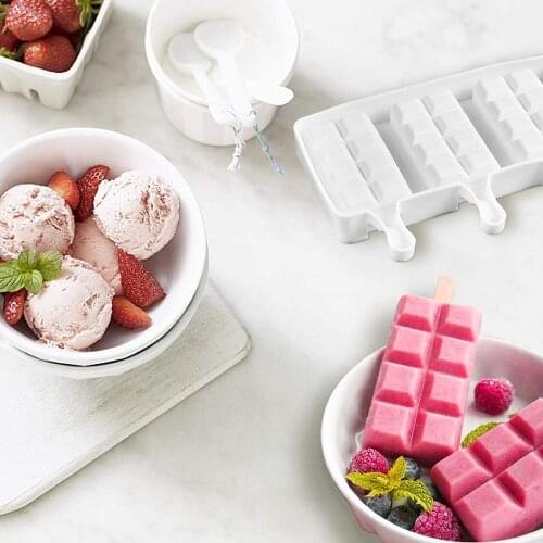 Silicone Ice Cream Mold 4-Cavity Big Square Shape DIY Homemade Popsicle Moulds Dessert Ice Pop Lolly Maker Reusable Tools