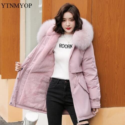 YTNMYOP Warm Winter Parka Women Fur Lining Snow Warm Jackets Female Hooded Padded Clothing Outerwear Slim Fashion Coats S-3XL