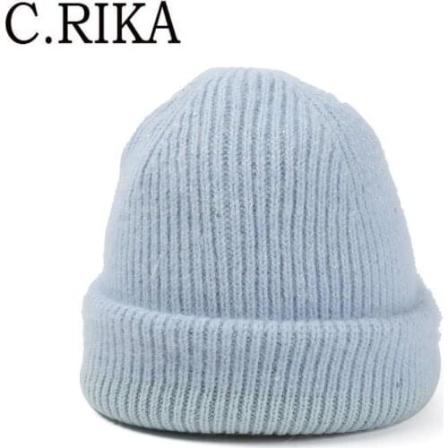 New Cashmere Rabbit Fur Beanie Women Winter Hats Wool Knitted Warm Glitter Skullies Beanies Gorros Female Girl Bonnets Wholesale
