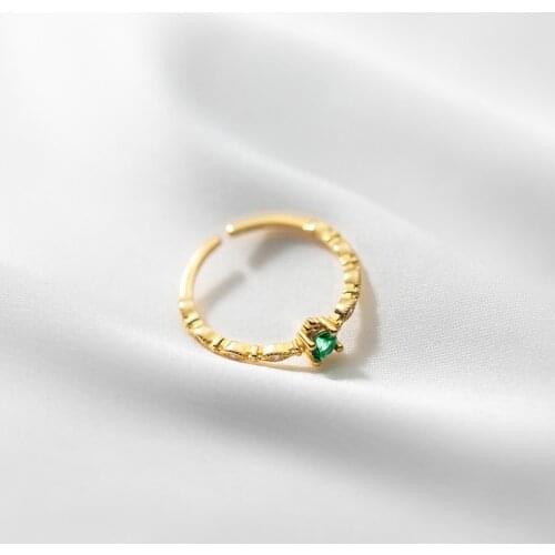 Authentic 100% 925 Sterling Silver Green Clear Zircon Open Finger Ring Resizable Size Tail Rings For Women Girls Jewelry