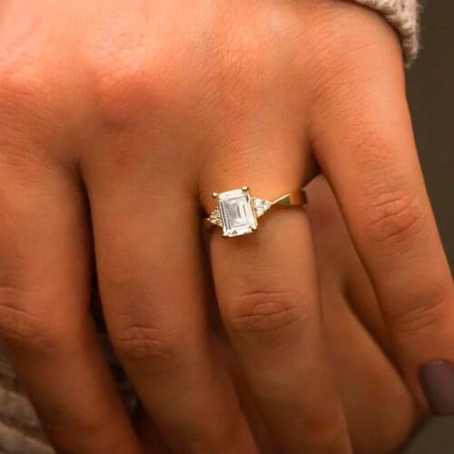 Gold Color Baget Zircon Cubic Zirconia Silver Women 'S Ring