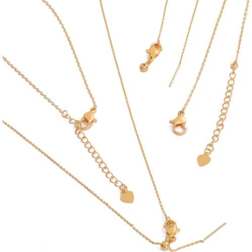 1Piece 18K Gold Plated 18cm+5cm Extend Bracelet 45cm Chains Necklace Copper Jewelry For Women Kids Girls Fashion Colier Gift