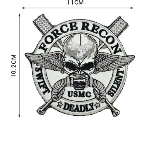1pc 11cm wide FORCE RECON high quality hook and loop patch for clothing bags/Army fans badges/skull patch