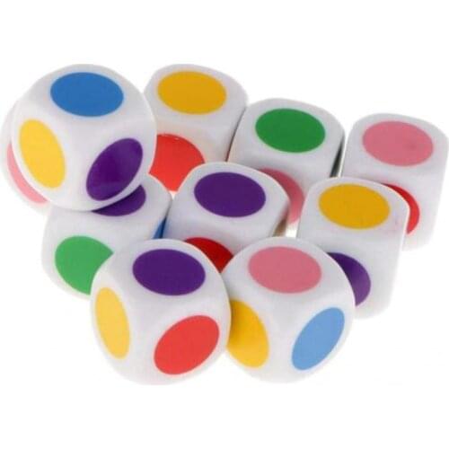 10pcs 16mm Opaque Six Sided 6 Color Dot Dice Games D6 D&D RPG