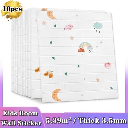 10pcs) Cartoon 3D Wall Sticker for Kids' Room Cute Wallpaper 77cmx70cm 3D Brick Self-Adhesive Waterproof Wall Decorate Stickers